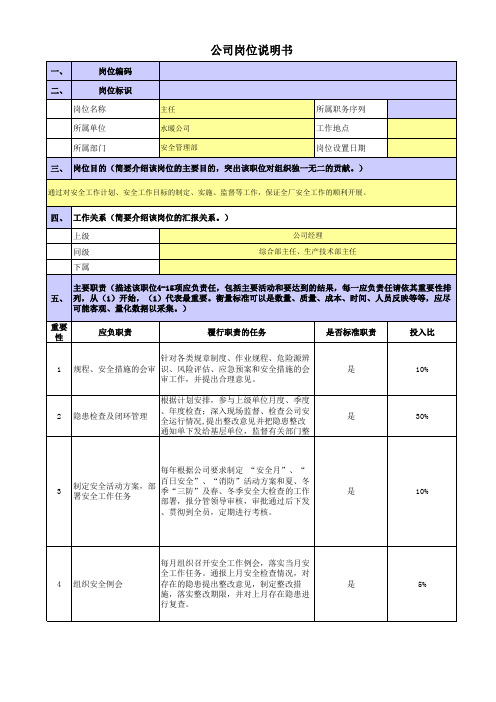 央企水暖公司岗位职责梳理表安全管理部--主任