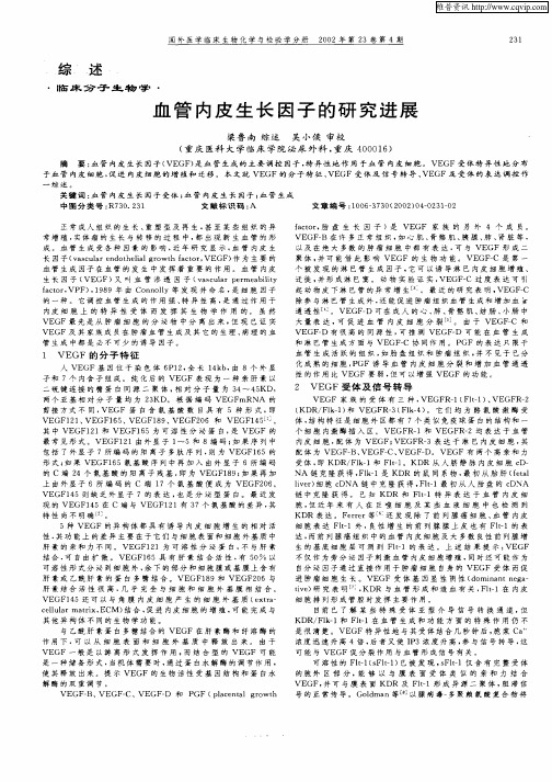 血管内皮生长因子的研究进展