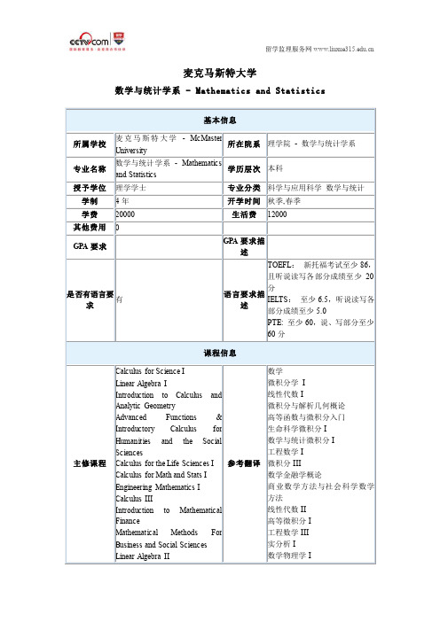 麦克马斯特大学数学与统计学系本科