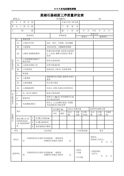 浆砌石(片石混凝土)单元工程验收表(单)