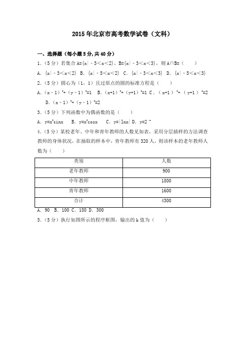 2015年北京市高考数学试卷(文科)