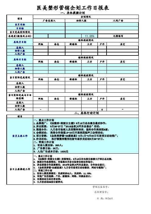 医美整形营销企划工作日报表