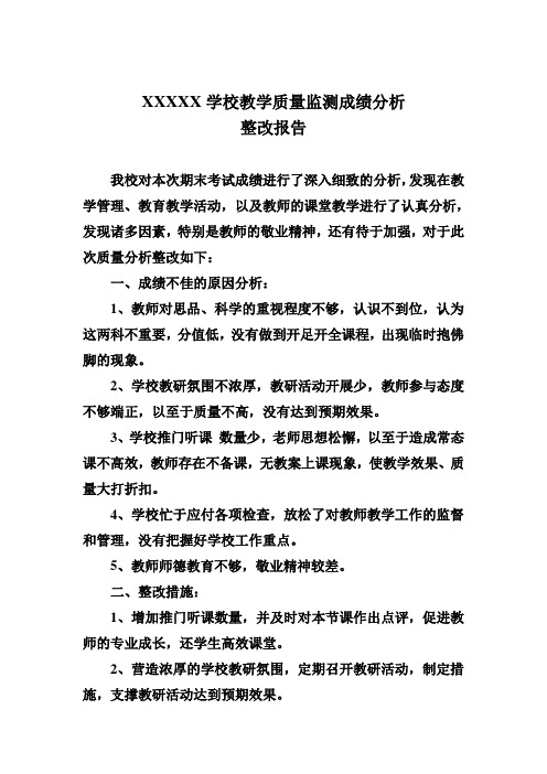 教学质量监测成绩分析整改报告