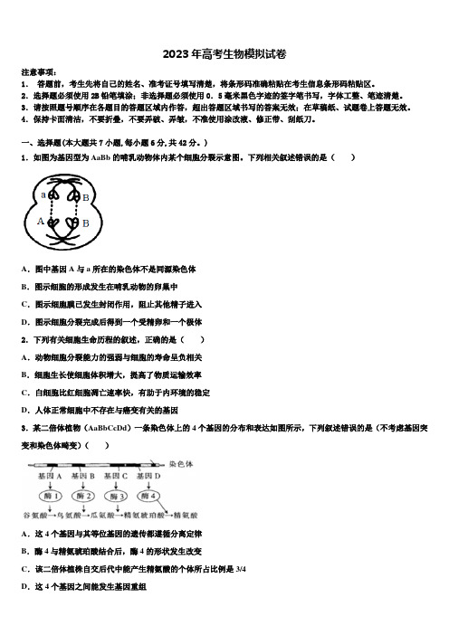 2023届北京海淀科大附中高三3月份模拟考试生物试题含解析