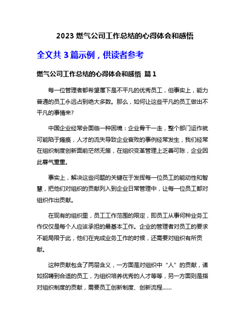 2023燃气公司工作总结的心得体会和感悟