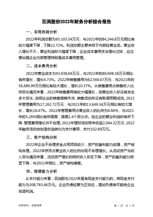 002568百润股份2022年财务分析结论报告