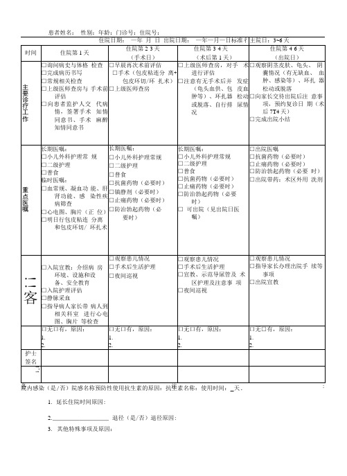 包茎或包皮过长临床路径治疗记录登记表