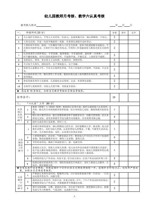 幼儿园教师月考核、教学六认真考核