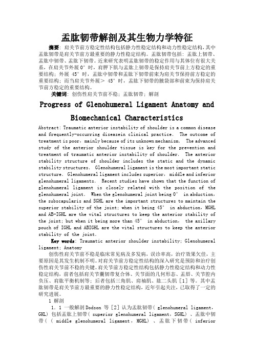 盂肱韧带解剖及其生物力学特征