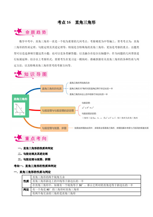 考点16 直角三角形-备战2023届中考数学一轮复习考点梳理(原卷版)