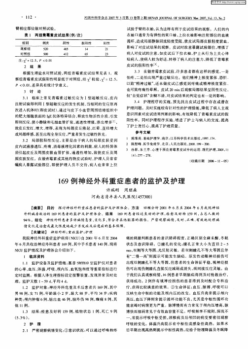 169例神经外科重症患者的监护及护理