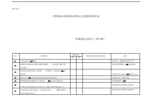 最新药物临床试验机构资格认定复核检查标准