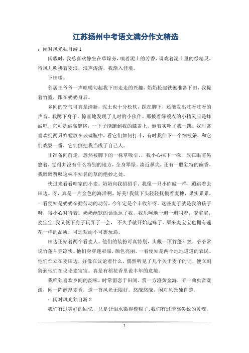 江苏扬州中考语文满分作文精选