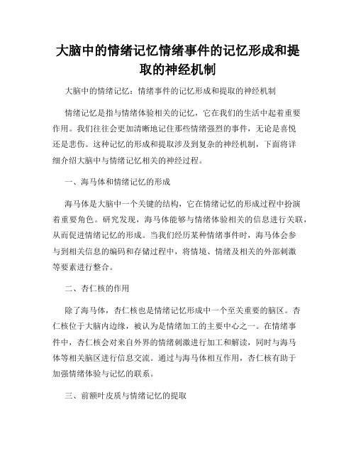 大脑中的情绪记忆情绪事件的记忆形成和提取的神经机制