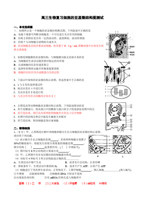 高三生物复习细胞的亚显微结构图测试