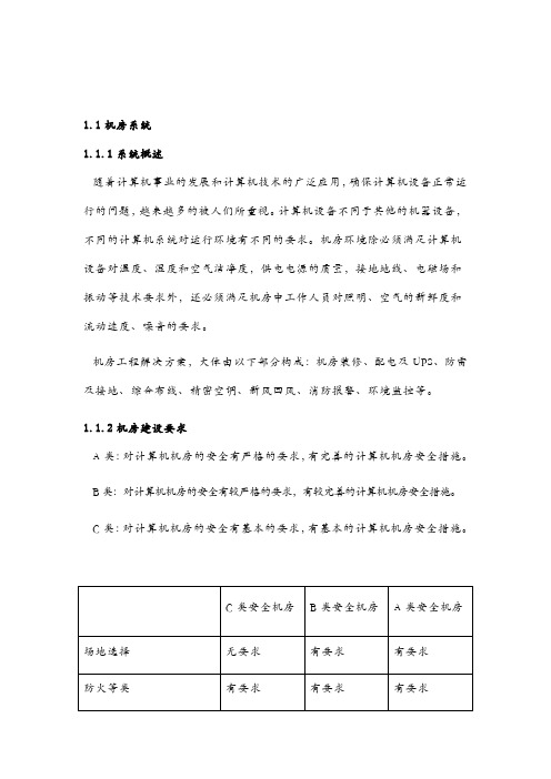 ABC级数据机房建设要求