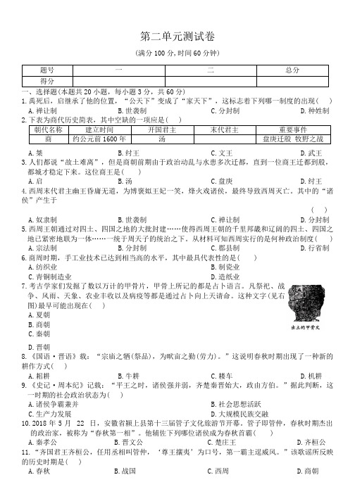 第二单元《夏商周时期：奴隶制王朝的更替和向封建社会的过渡》测试卷-统编版七年级历史上册