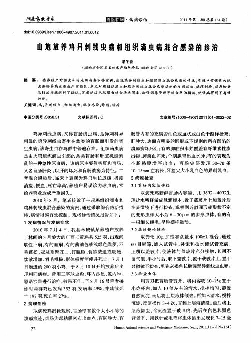 山地放养鸡异刺线虫病和组织滴虫病混合感染的诊治