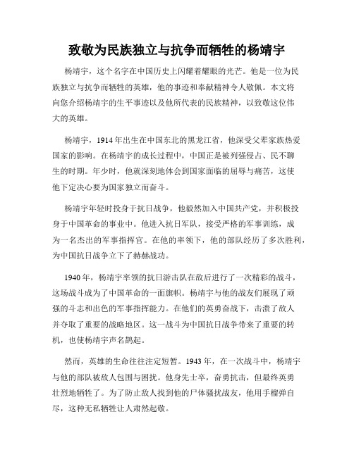 致敬为民族独立与抗争而牺牲的杨靖宇