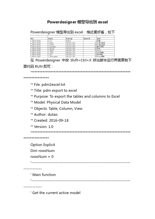 Powerdesigner模型导出到excel