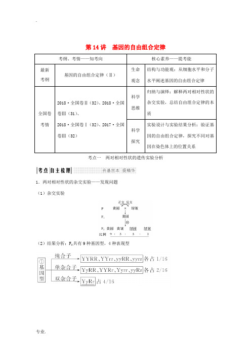 高考生物总复习 第14讲 基因的自由组合定律教案 苏教版-苏教版高三全册生物教案