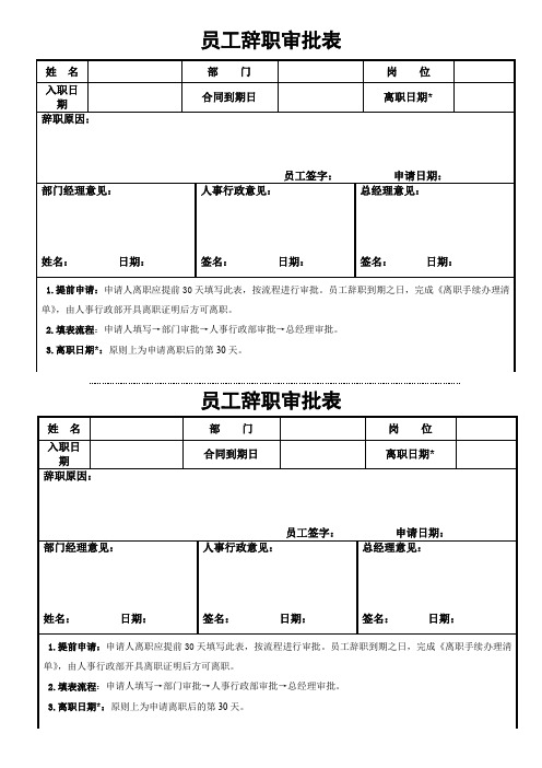 员工辞职审批表