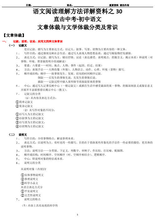 30-语文阅读方法详解资料之30-直击中考初中语文文章体裁与文学体裁分类及常识