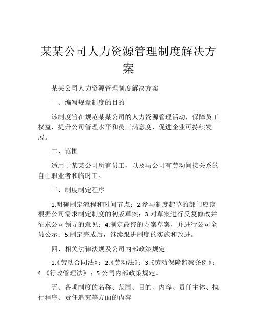 某某公司人力资源管理制度解决方案