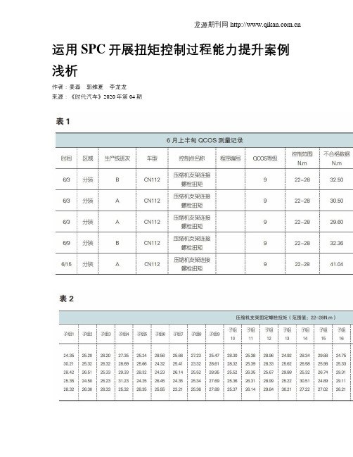 运用SPC开展扭矩控制过程能力提升案例浅析