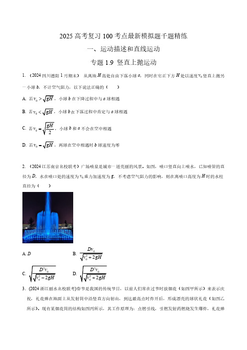 1.9竖直上抛运动(学生版) 2025年高考物理100考点千题精练(新高考通用)