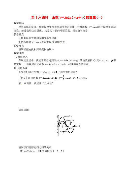 高中数学 第一章 第十六课时 函数y=Asin(x )(一) 学案 苏教版必修4