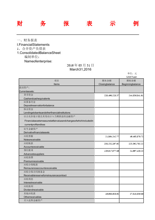 财务报表格词汇-中英对照