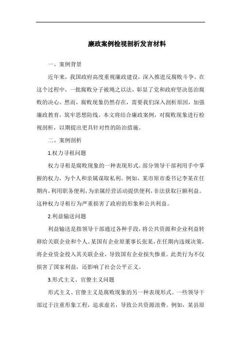 廉政案例检视剖析发言材料