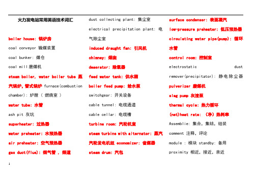 火力发电厂常用英语词汇