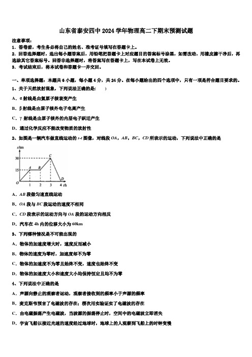 山东省泰安四中2024学年物理高二下期末预测试题(含解析)