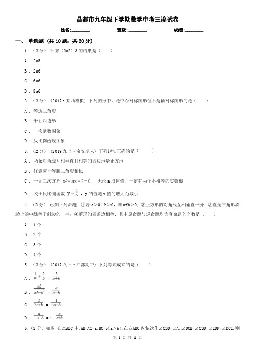 昌都市九年级下学期数学中考三诊试卷