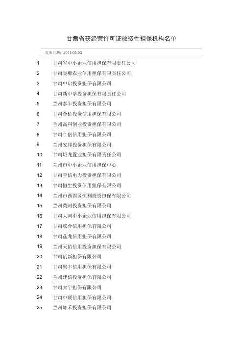 甘肃担保机构名单