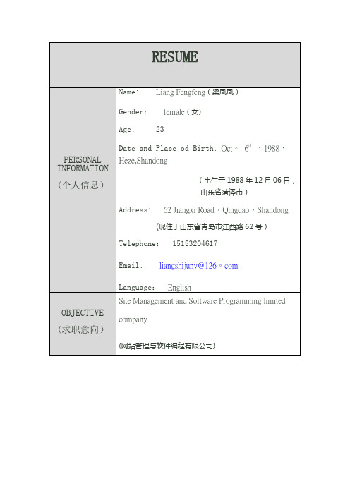 英语个人简历英文范文