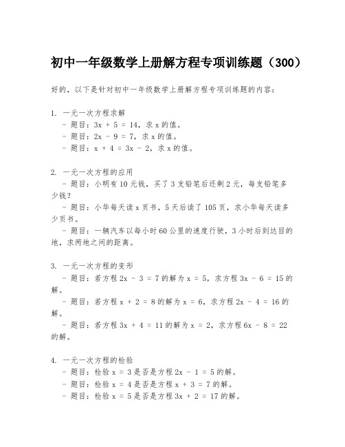 初中一年级数学上册解方程专项训练题(300)