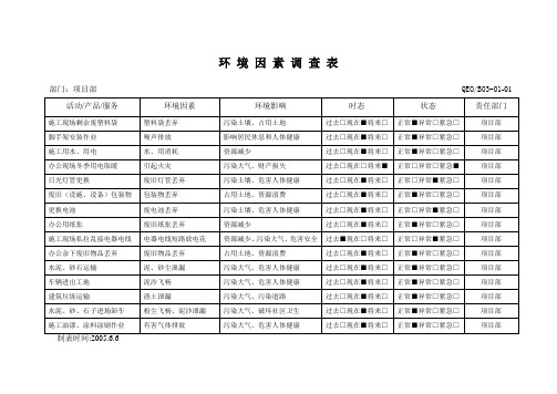 环 境 因 素 调 查 表(已填内容)