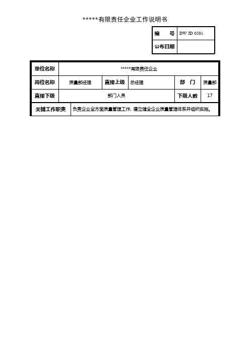 中型制造业质量管理部经理岗位说明书及KPI指标