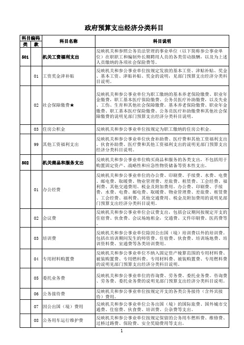 已校对 政府预算支出经济分类科目