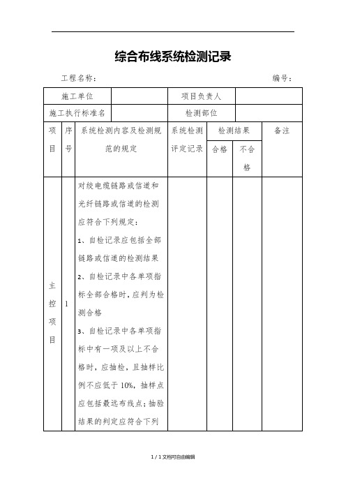 综合布线系统检测记录