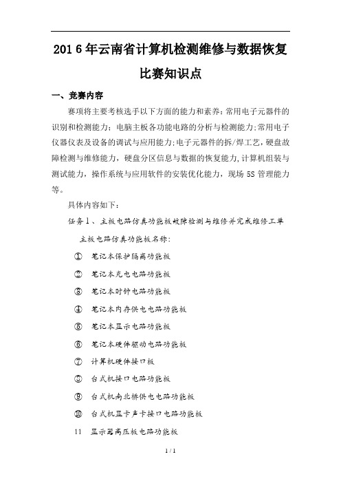 云南省计算机检测维修及数据恢复比赛知识点