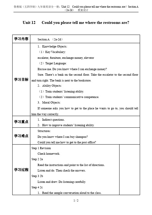 鲁教版(五四学制)九年级英语全一册：Unit 12  Could you please tell m