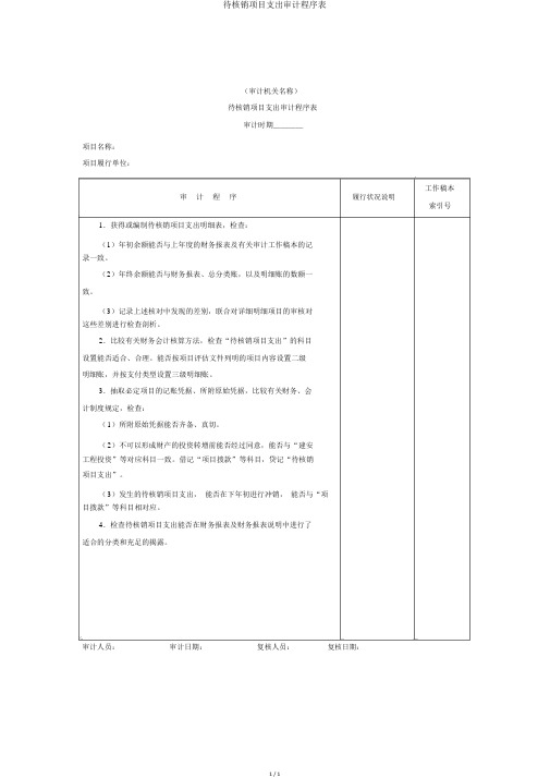 待核销项目支出审计程序表