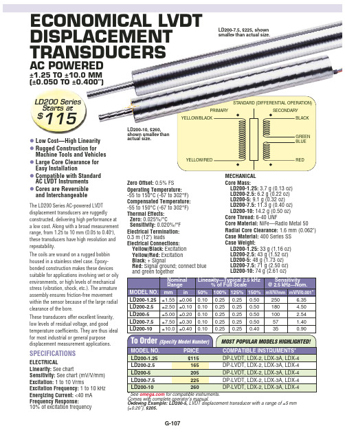 Omega LD200系列经济型电源LVDT位移传感器说明书