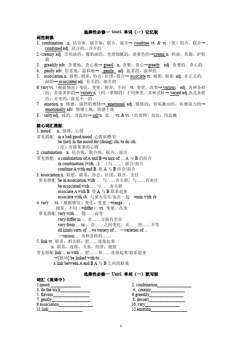 Unit 1 词汇讲解默写学案 高中英语牛津译林版(2020)选择性必修第一册