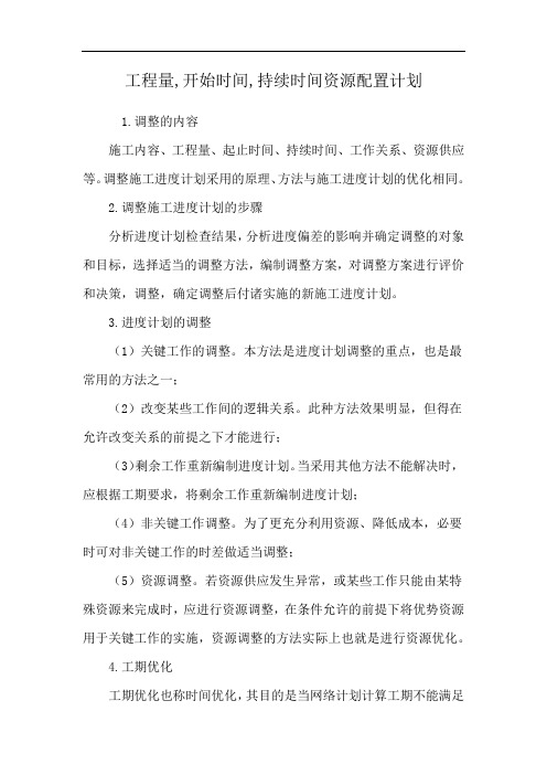 工程量,开始时间,持续时间资源配置计划