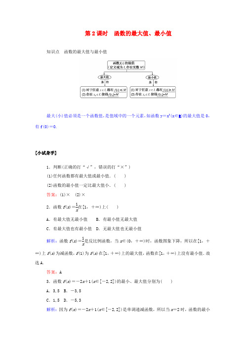 高中数学 第一章 集合与函数概念 1.3.1.2 函数的最大值、最小值学案(含解析)新人教A版必修1